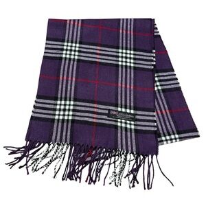 Made In Scotland 100% Cashmere Plaid Fringed Scarf In Purple & Black